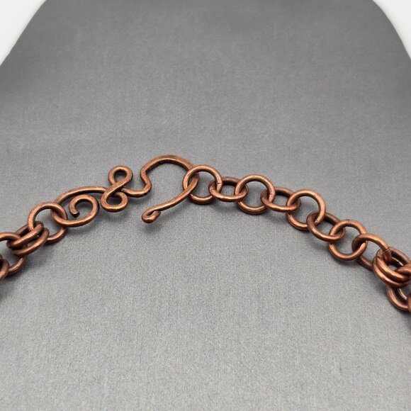 VTG Copper Wire Wrapped Jasper Pendant Necklace 18" Adjustable Length Statement - Picture 6 of 11